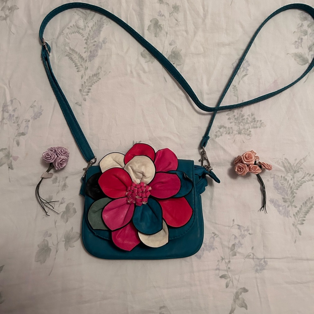 Floral Accent Teal Crossbody Bag